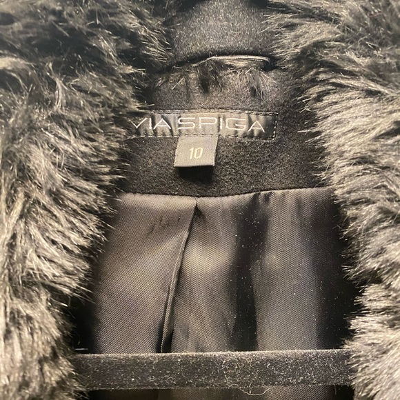 Via Spiga black coat with faux fur collar leather details size 10 - Picture 2 of 14